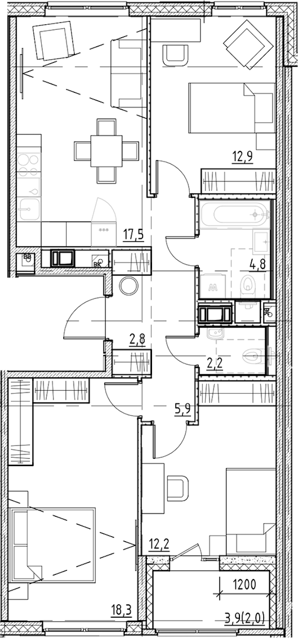 3-комнатная квартира 78.6 м², 6/9 эт., ЖК «Янила Форест»